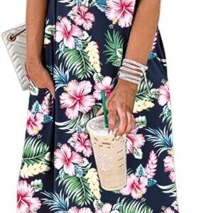 Womens Summer Maxi Dress Short Sleeve Casual Loose Long T Shirt Dresses Split Va